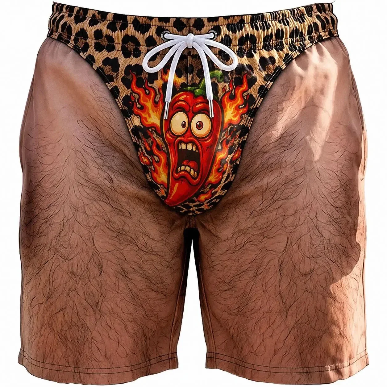 Atmungsaktive, schnell trocknende Outdoor-Freizeit-Strandshorts für Herren mit realistischem 3D-Körpervolumen-Druck und einem lustigen Leopardenmuster – Detail 2