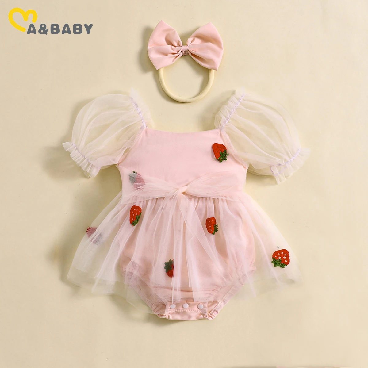 

ma&baby 0-18M Baby Girls Romper Newborn Infant Toddler Jumpsuit Puff Sleeve Strawberry Embroidery Sunsuit Summer Outfits