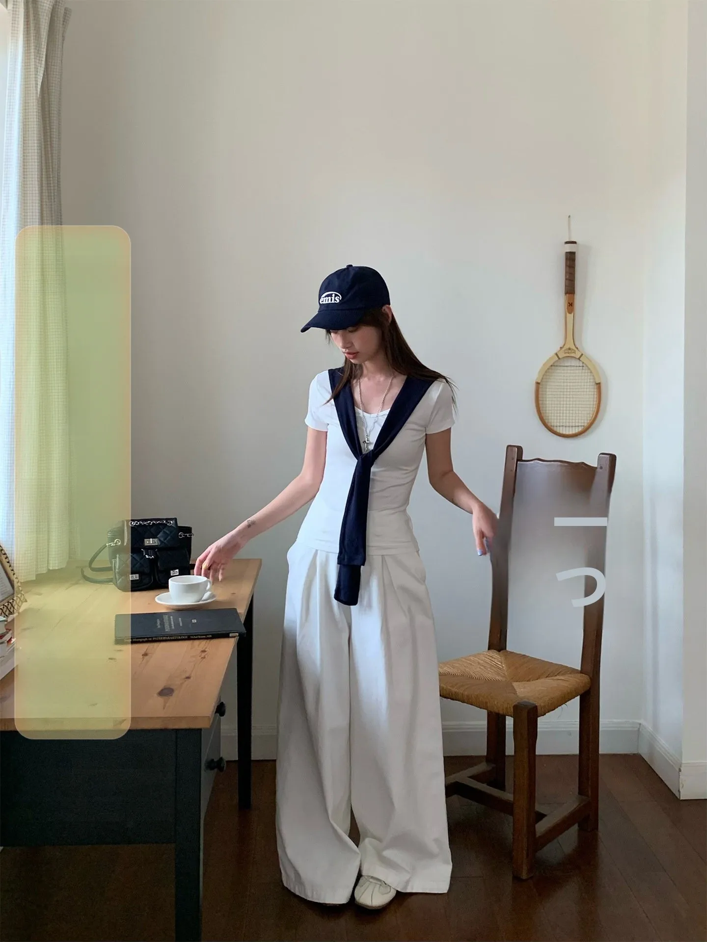 

Summer Casual Glowing White Wide Leg Pants Women Loose Straight Jeans Folded Slimming Long Trousers Natural Waist Button Closure