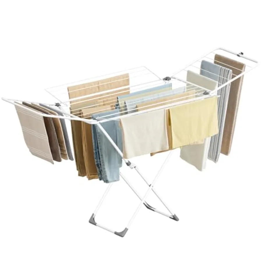 Foldable Metal Clothes Drying Rack for Indoor Outdoor Use Space-Saving Free-Standing Airer with 4 Gullwings Ideal for Bed Linen