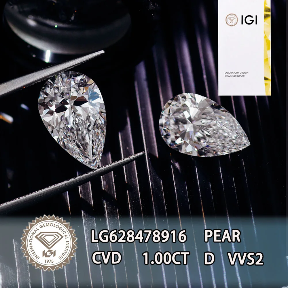 مختبر نمت الماس 1CT D اللون VVS2 وضوح الكمثرى قطع IGI معتمد CVD مختبر فضفاض الماس للمجوهرات الماس المخصصة