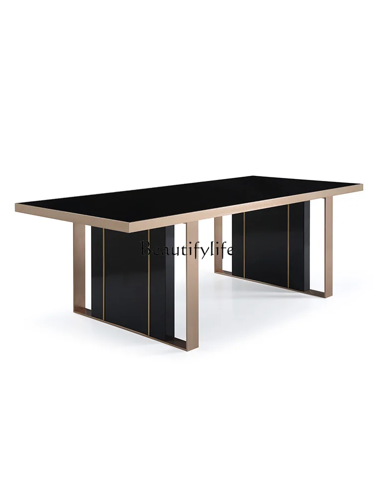 Light Luxury Dining Table and Chair Simple Modern Household a Table with Six Chairs Rectangular Tempered Glass Dining Table