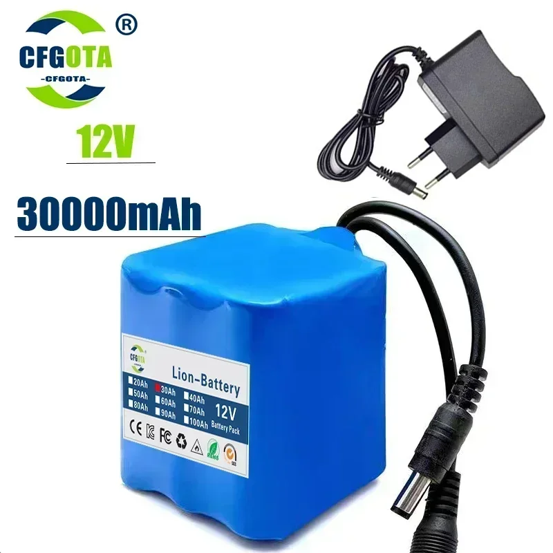 Nwe Portable Super 12V 20Ah-50Ah Battery Rechargeable Lithium Ion Battery Pack Capacity DC 12.6v10Ah CCTV Cam Monitor+Charger