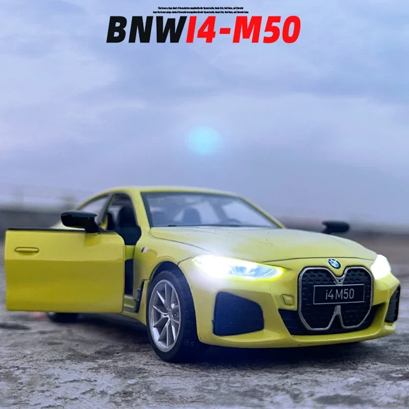 1:34 BMW I4 M50 Alloy New Energy Car Model Diecasts Metal Toy Vehicles Car Model High Simulation Sound and Light Childrens Gifts