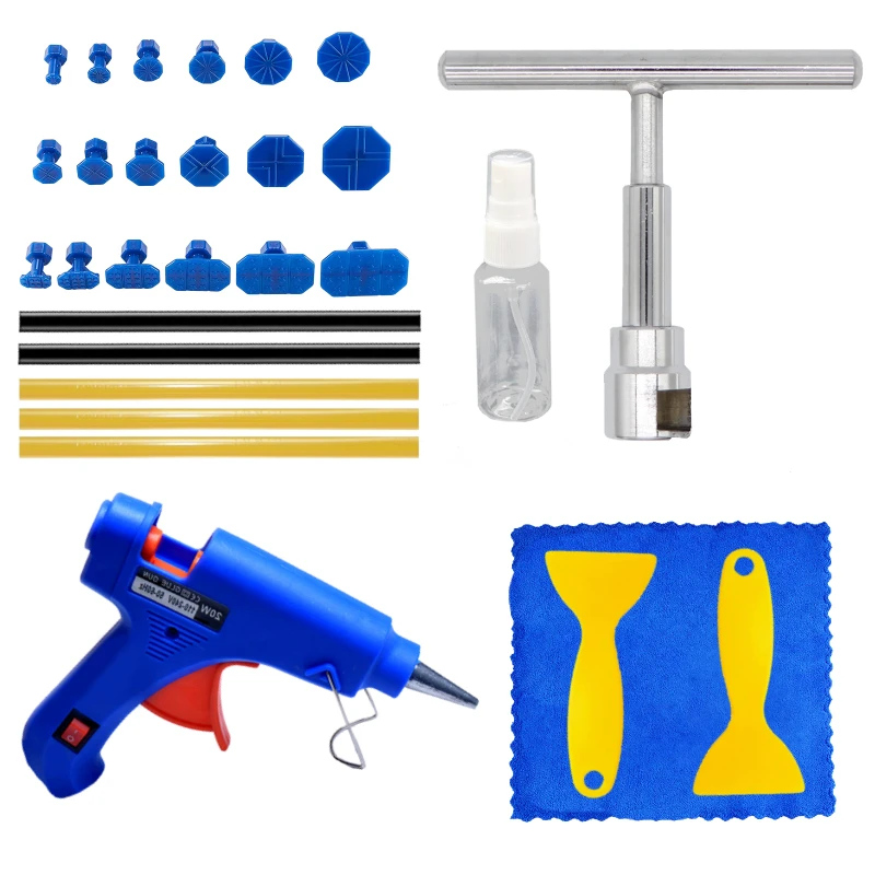 New Car Dent Puller Repair Tools EU Plug Glue Gun Set Body T-Bar Dent Remover Sheet Metal Multiple Size Suction Cup Puller Kit