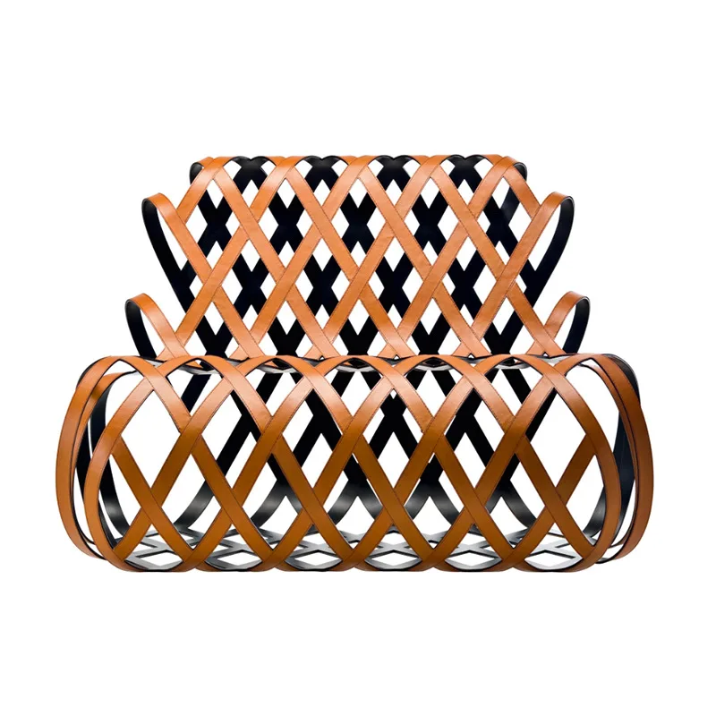 

Italian hollow metal sofa chair minimalist light luxury art saddle leather villa single leisure