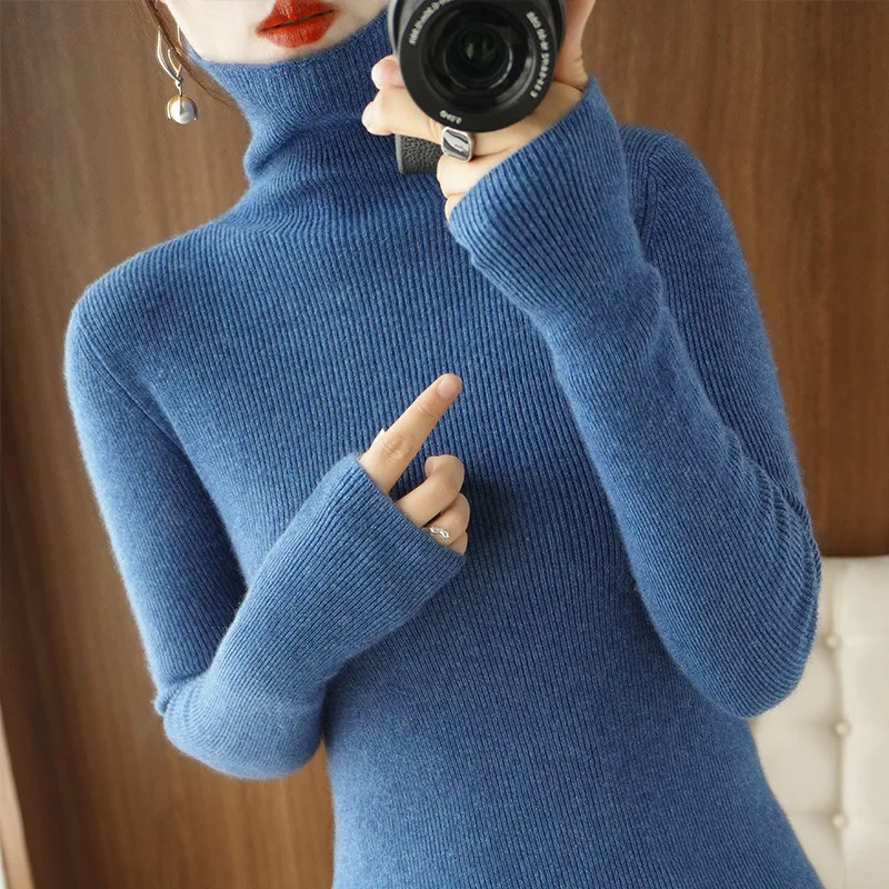 Autumn And Winter Sweater Stack Collar Sweater Slim-fit High Collar Tight Base Sweater Candy-colored Inner Sweater For Women