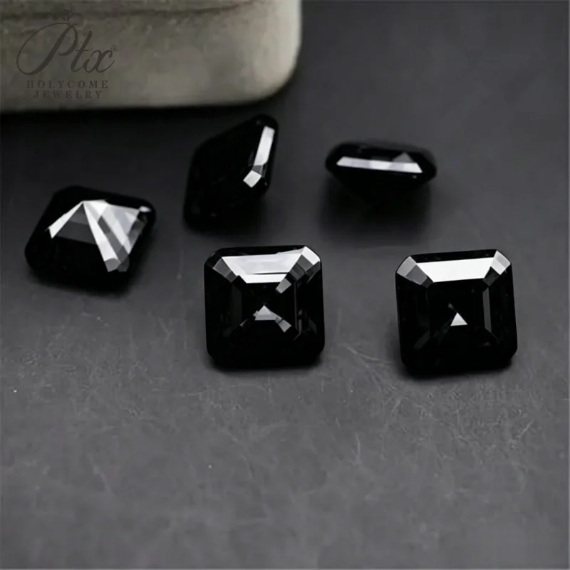 

Asscher Cut Black VVS1 Grade Loose Moissanite Stone Custom Ring Mounting Gem Blanks Pass Diamond Tester With Complete GRA