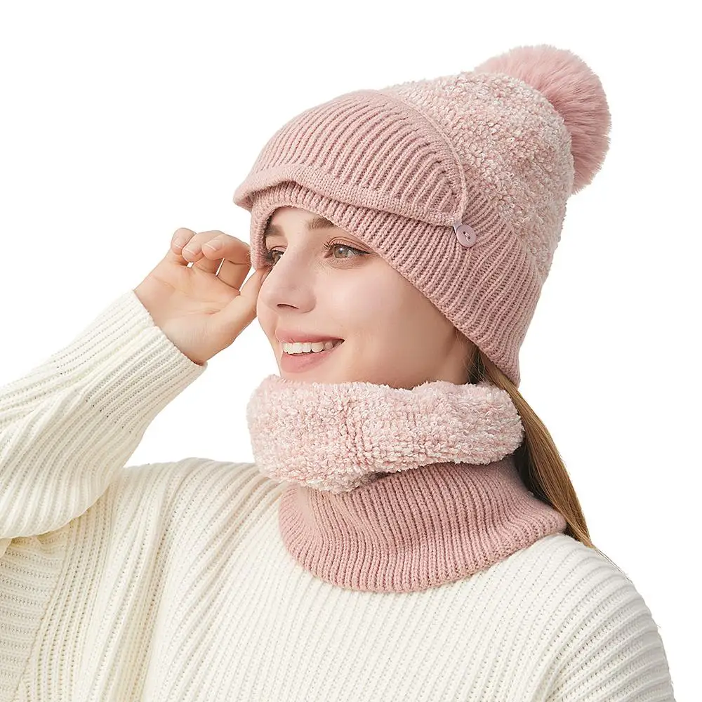 3 in-1 Winter Beanie Hat with Pompom Knitted Fleece Lined Balaclavas Hat Face Mask Neck Scarf Warm Slouchy