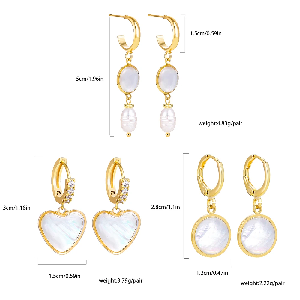 New Retro Sea Abalone Shell Pearl Heart Pendant Drop Earrings for Women Geometrice Round Hoops Ear Buckle Vintage Jewelry Gifts