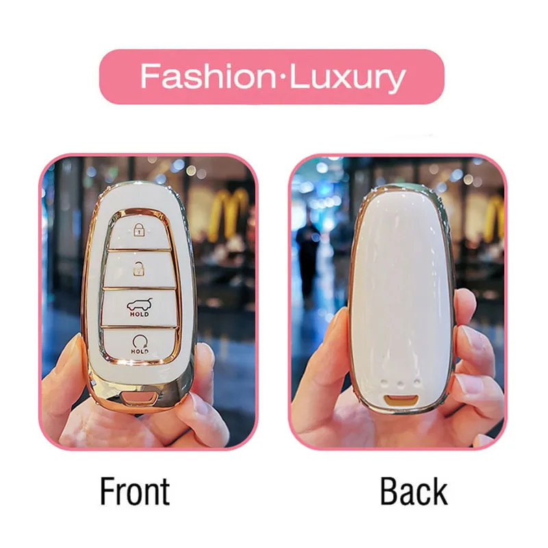 Fashion Plating TPU Car Key Cover for Hyundai Santa Fe Tucson 2022 NEXO NX4 Atos Solaris Prime2021 4 Button Luxury Key Case