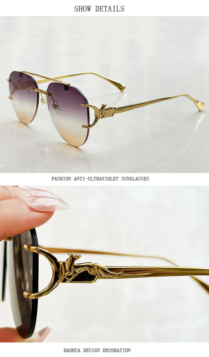 Randlose Designer Sonnenbrille Frauen Trendy Luxe Mode Sonnenbrillen Männer Vintage Gläser Lentes De Sol Mujer Lunette Soleil Femme – Detail 6