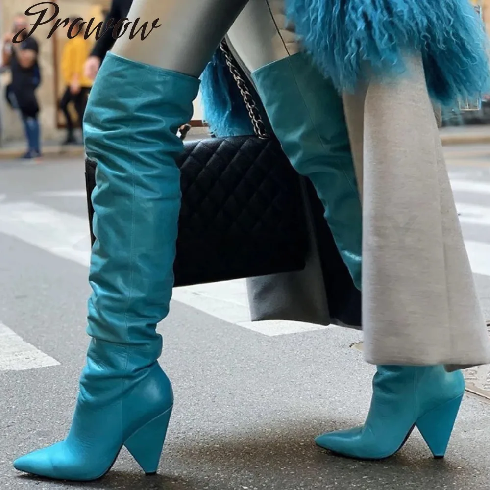 جديد مطوي وأشار حجم كبير الكعب العالي فوق الركبة عالية الفخذ أحذية عالية أحذية النساء Zapatos Mujer