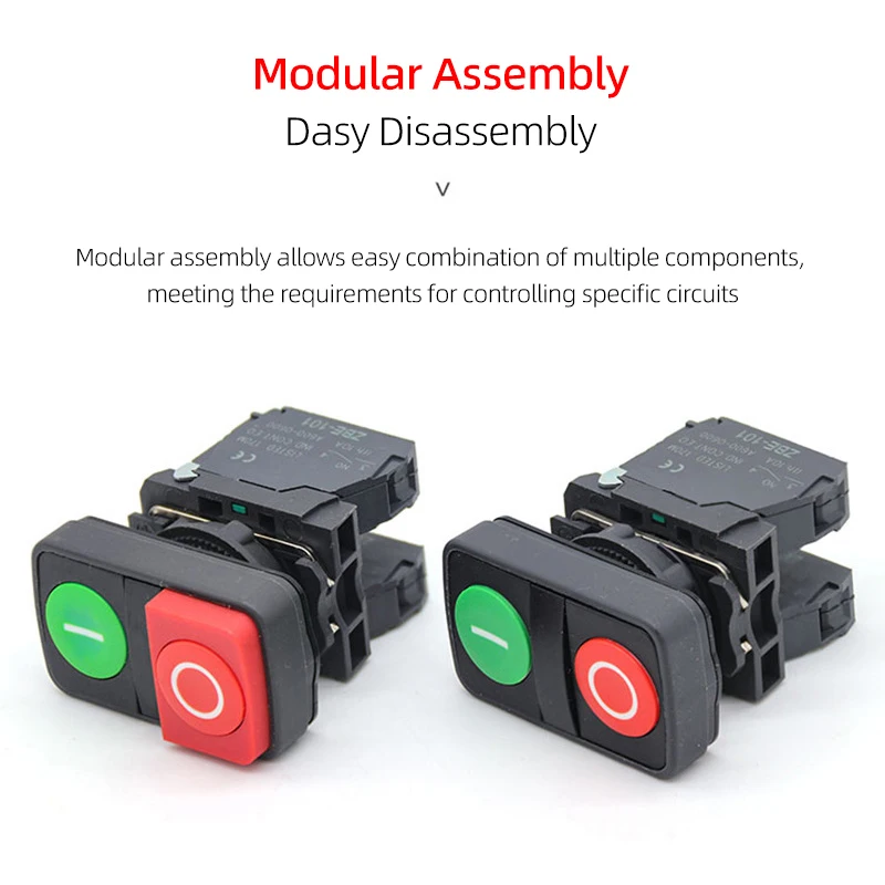 Interruttore a pulsante in plastica XB5-AL8425 Doppio collegamento Apertura 22 mm Rosso-verde Alimentazione Pulsante di avvio ON-OFF