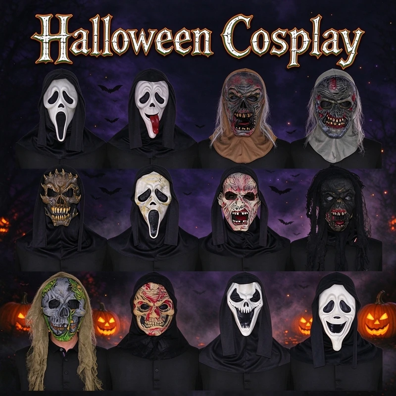 Halloween Cosplay Prank Props Face Skull Mask Full Head Cover Eco PVC Headgear for Adult Carnival Masquerade Party Costume