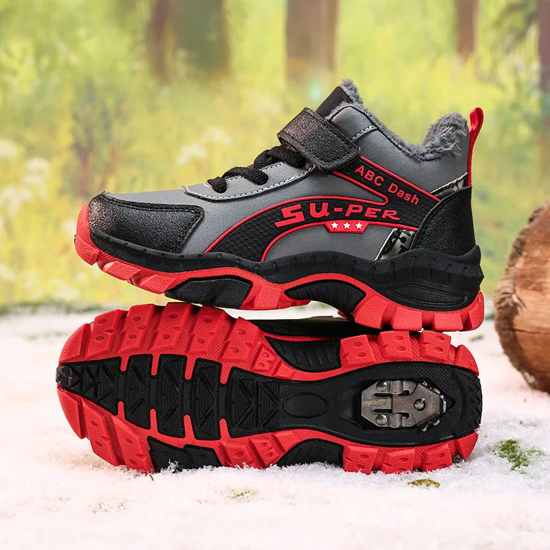 

Winter High Top Hiking Sneakers Child Platform Velvet Warm Trekking Shoes Kids Outdoor Waterproof Walking Sports Shoes For Boys