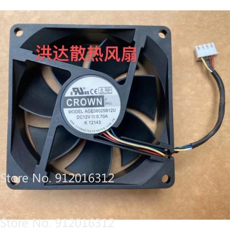 

Новый вентилятор охлаждения для CROWN 8025 AGE08025B12U DC12V 0.70A 4pin с контролем температуры, 8 см, 80*80*25 мм