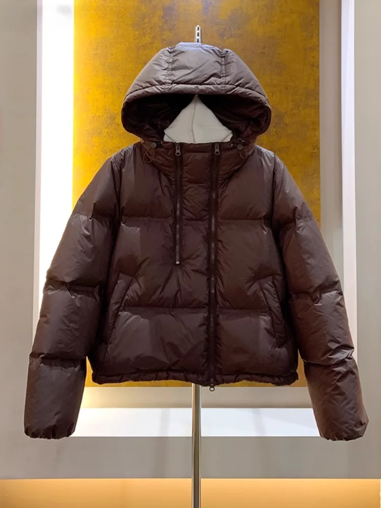

Double Zipper Design Casual Thickened Women's down Jacket Hooded Short Style Fashionable Versatile Winter Outerwear