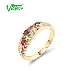 Vistoso Genuine 14K 585 Yellow Gold Ring For Women Sparkling Diamonds Colorful Gems Trendy Wedding Anniversary Fine Jewelry