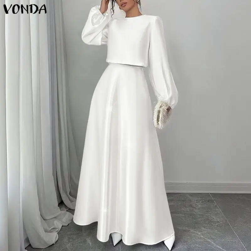 Plus Size 5XL VONDA Mode Jurk Sets Vrouwen Lange Lantaarn Mouw Blouse en Maxi Rokken Elegante Streetwear 2 Stuk outfits 2 STUKS