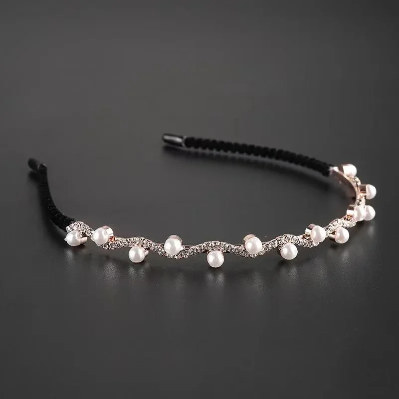 

Fashion Korea Crystal Soft Headband For Women Rhinestone Hairband Beads Bezel Girls Hair Accessories Simple Headwear QH98
