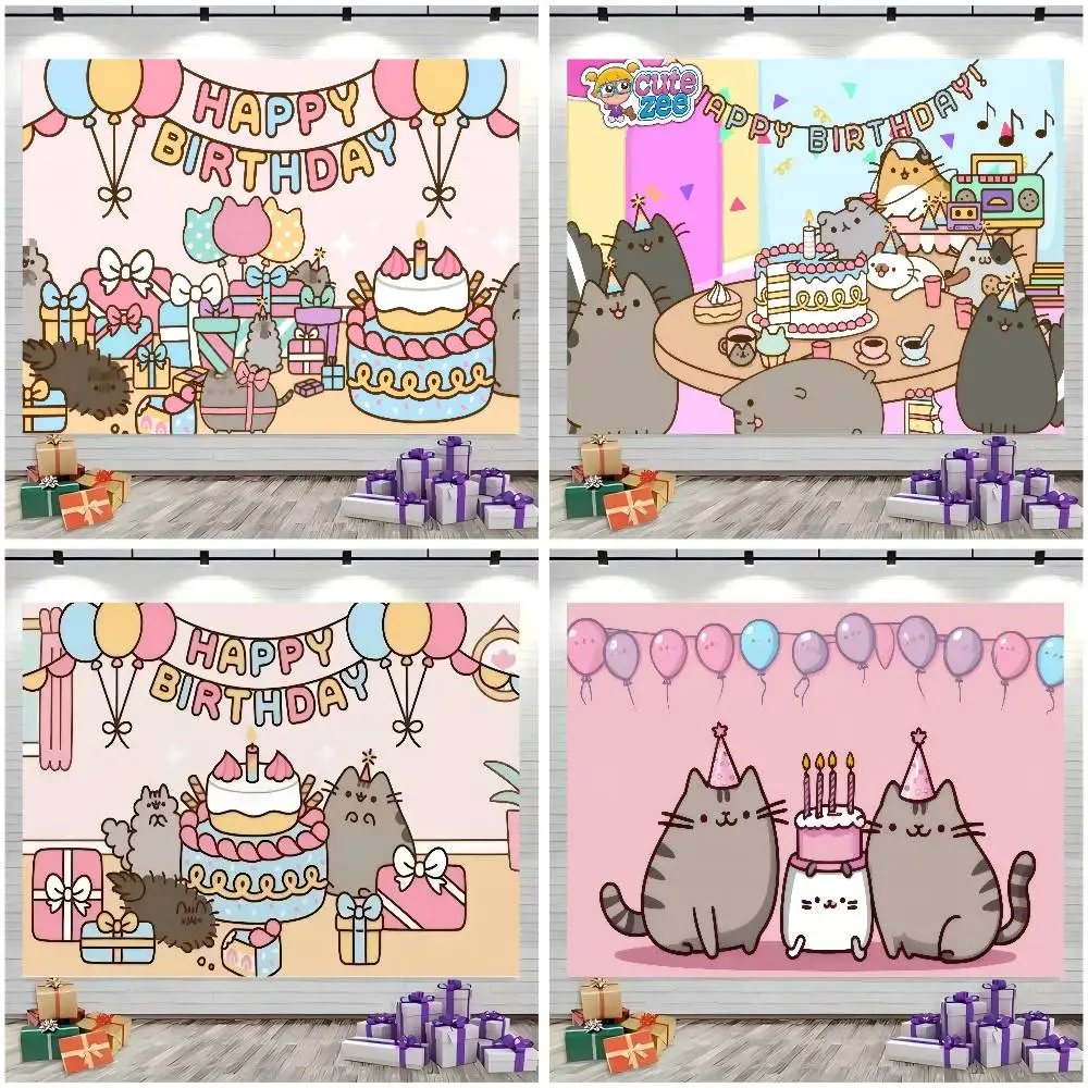 Fondo de Fotografía de Anime P-P-Pusheen Cat para Cumpleaños, Atrezzo para Fotografía de Productos, Fondo para Estudio Fotográfico, Decoración de Fiestas, Papel Tapiz