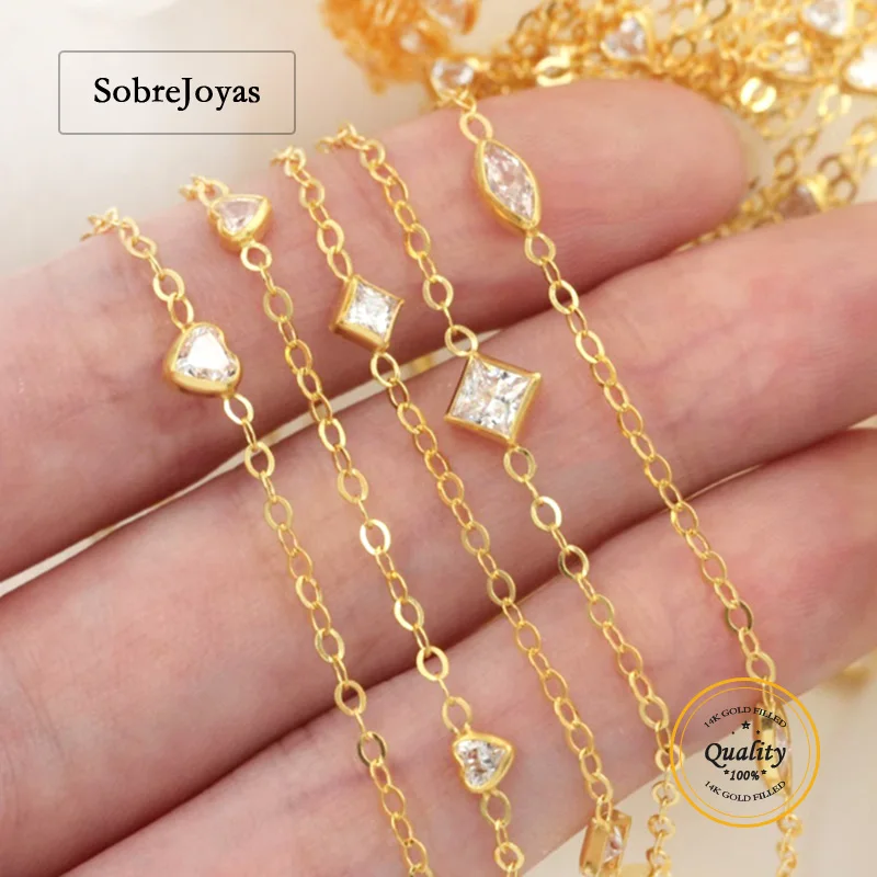 14k Gold Filled Zirconia Heart Chain Square Oval Chain 1 Meter DIY Jewelry Making Accessories Link Chain for Sale