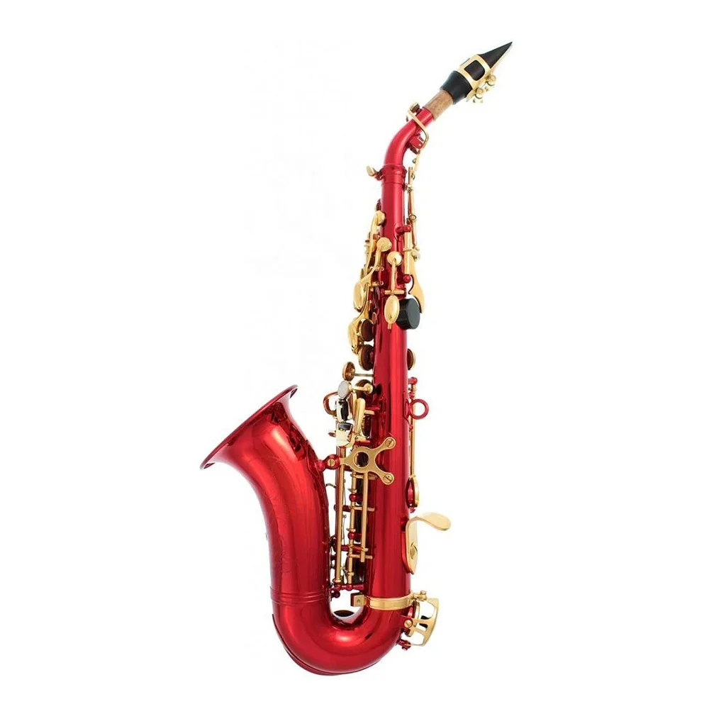 Red Body Curve Bell Soprano Saxophone BB Tone Gold Keys Foldable Waterproof Case [Customization Required]