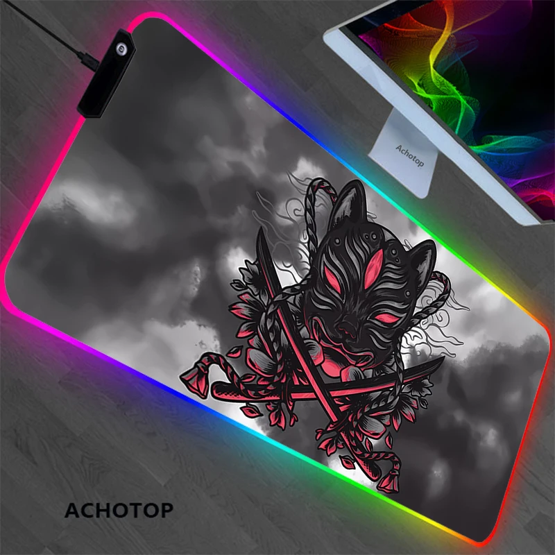 

Rgb Game Mouse Pad Japanese Samurai Kawaii Gaming Laptops Desktop Keyboard Mat LED Mousepad Xxl Office Computer Desk Accessories