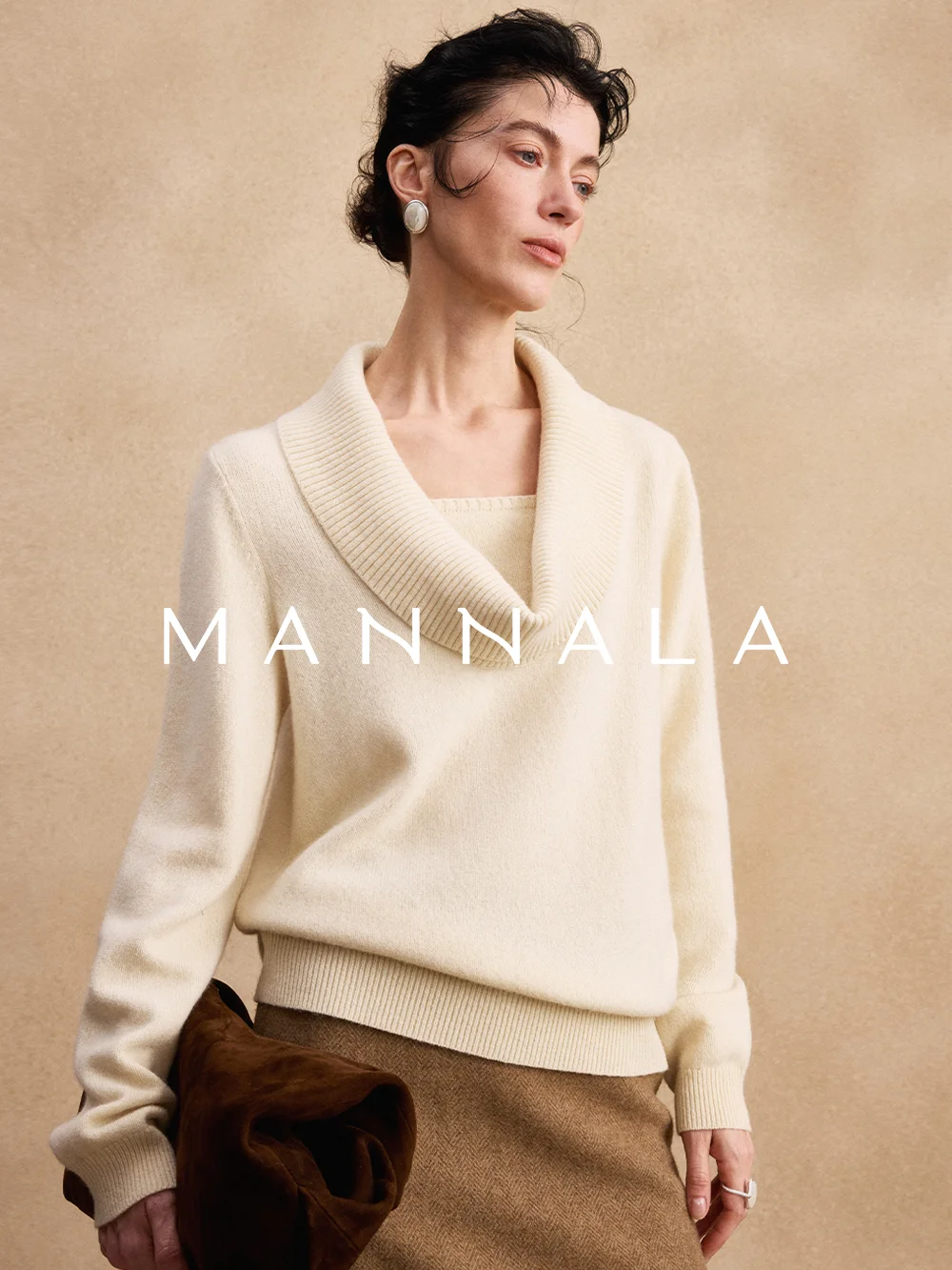 

Женский свитер Mannala из красной шелковой смесовой шерсти, двойной слой, с открытым вырезом, приталенный, нежная вязка Q4853