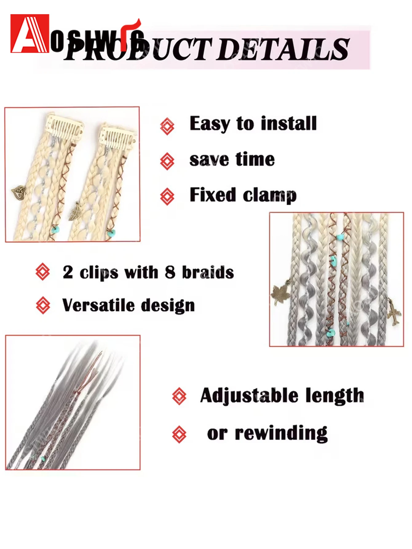 Ombre Synthetic Boho-style Small Twisted Braided Hair Extensions For Women Wig Braids BB Clip-on Spicy Girl Brown Boxing Braids