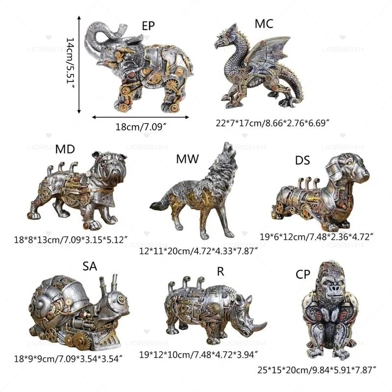 Mechanical Punk Dog Figure Resin Crafts Steampunk Bulldog Dog Resin Statue Sculpture Decoration Home Desktop Home Furnishings