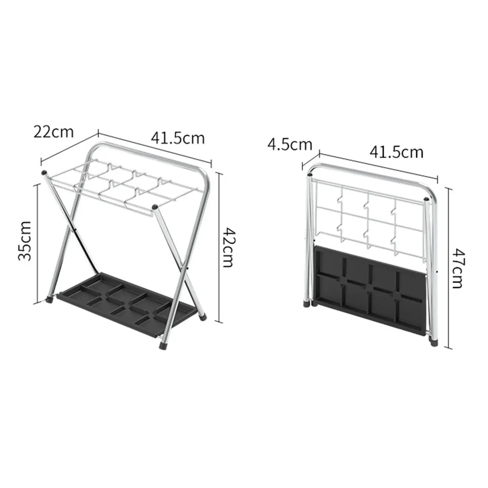 Foldable Modern Metal Umbrella Storage Stand Entryway Rack with Removable Drip Tray for Home Office Indoor Organizer