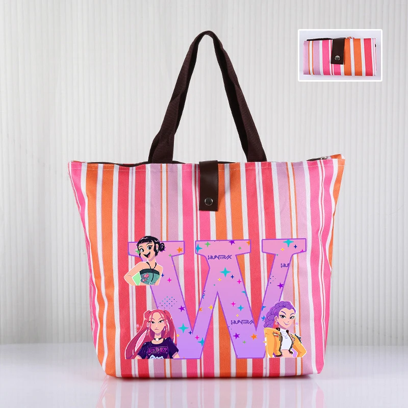 Tas Tote Kapasitas Besar Kpop Demon Hunters untuk Wanita Tas Belanja Cetak Huruf Kartun Hadiah Tas Tangan Portabel Fashion Wanita