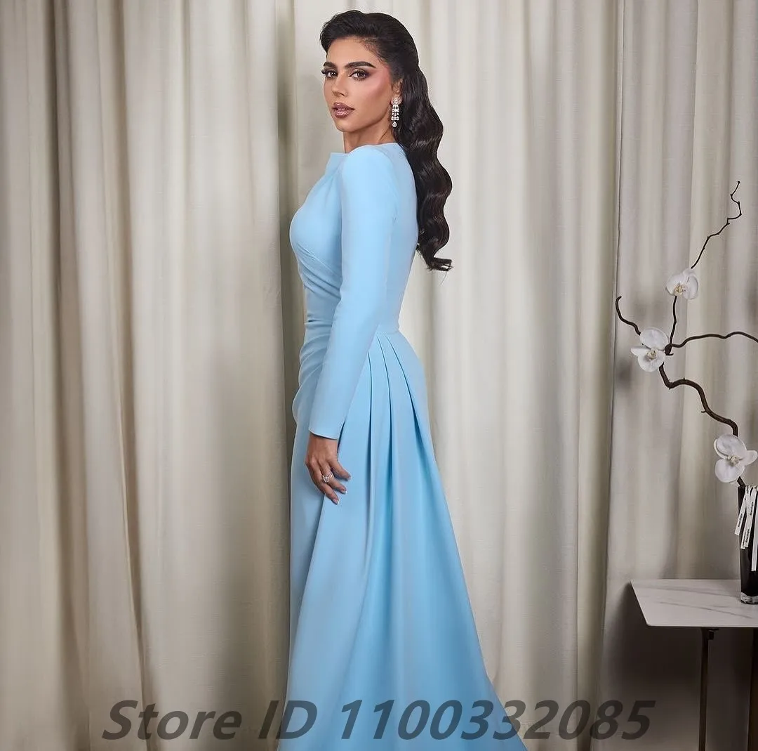 Eightale Sky Blue Mermaid Evening Dress O Neck Long Sleeve Women Party Prom Dresses Dubai 2025 Customized image 2