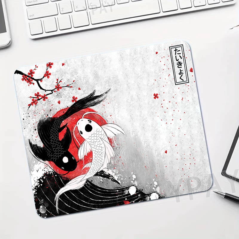 Japanese Style Mousepad Small Mouse Pads Mousepad Notebook Mouse Mat Koi Art Desk Pads Non-Slip Rubber Table Mats 20x25cm