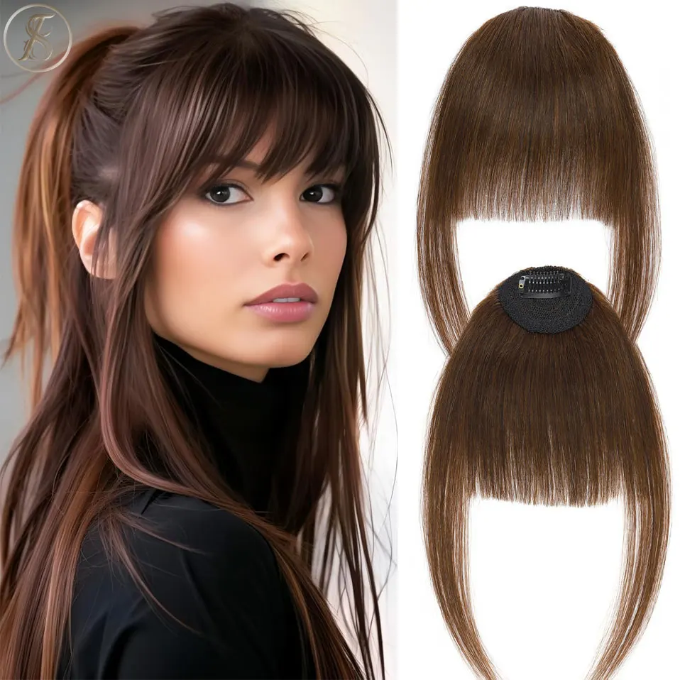 

Заколка для волос TESS в челке, 100% настоящие человеческие волосы, тонкая челка, заколка для волос, искусственная челка, бахрома с висками, шиньоны для повседневной носки для женщин