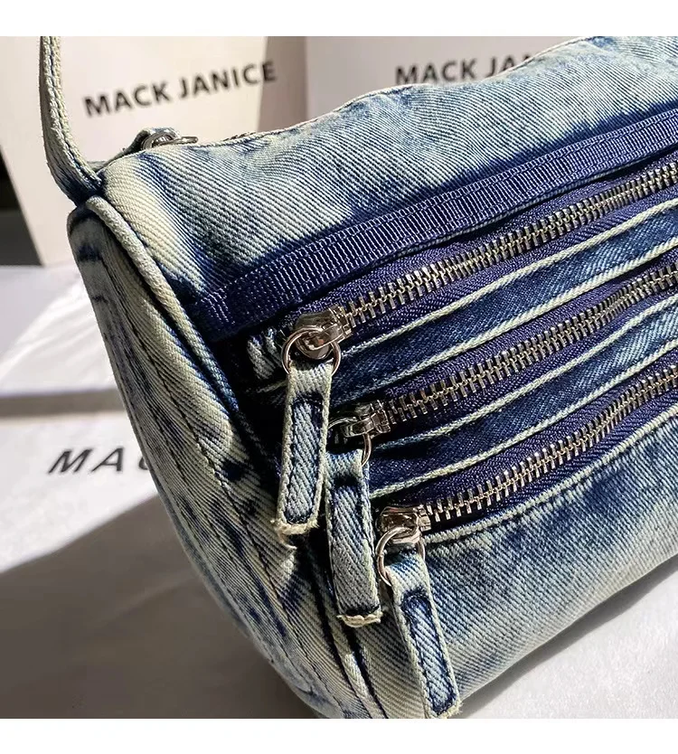 

High Quality Blue Denim Square Bag Autumn Fashion Women Handbag Female Shoulder Underarm Bag Lady Purse Casual Bag Armpit Bag