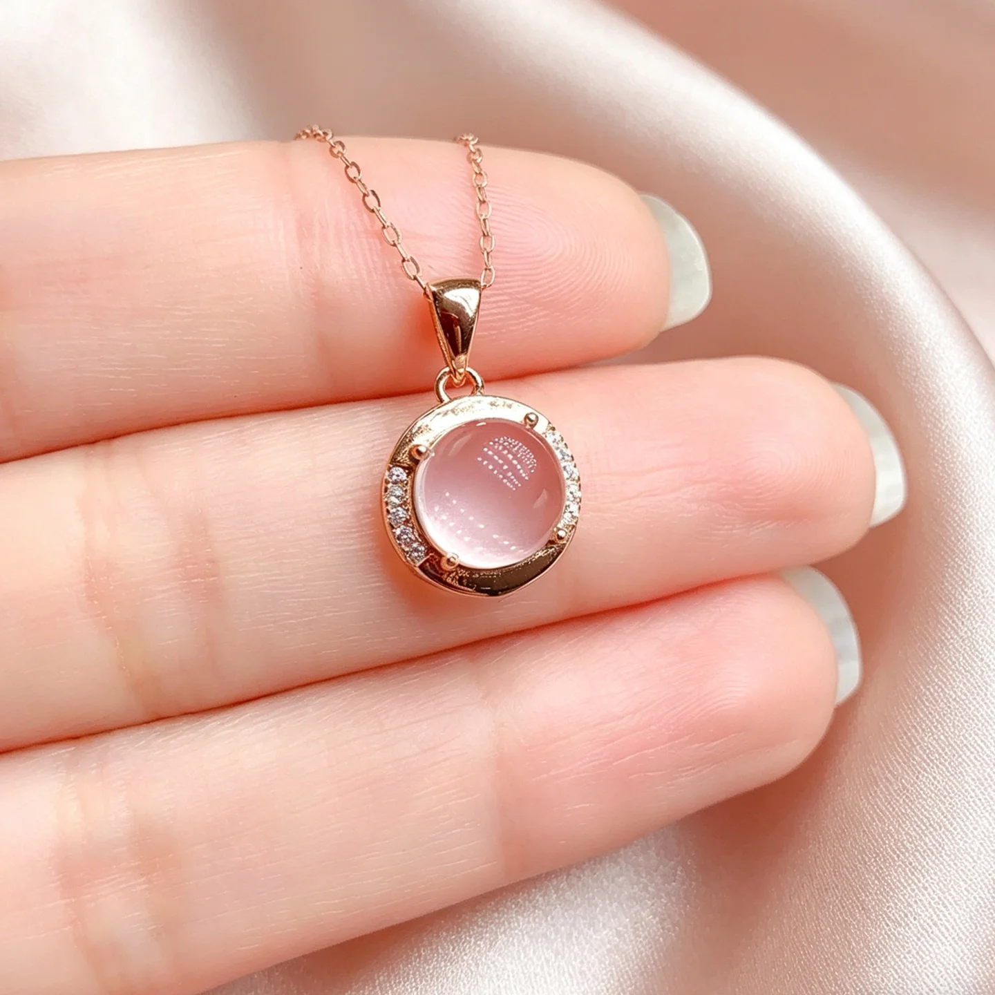 s925-silver-natural-crystalline-alabaster-pendant-women's-round-egg-shape-crystal-necklace-simple-versatile-authentic-birthda