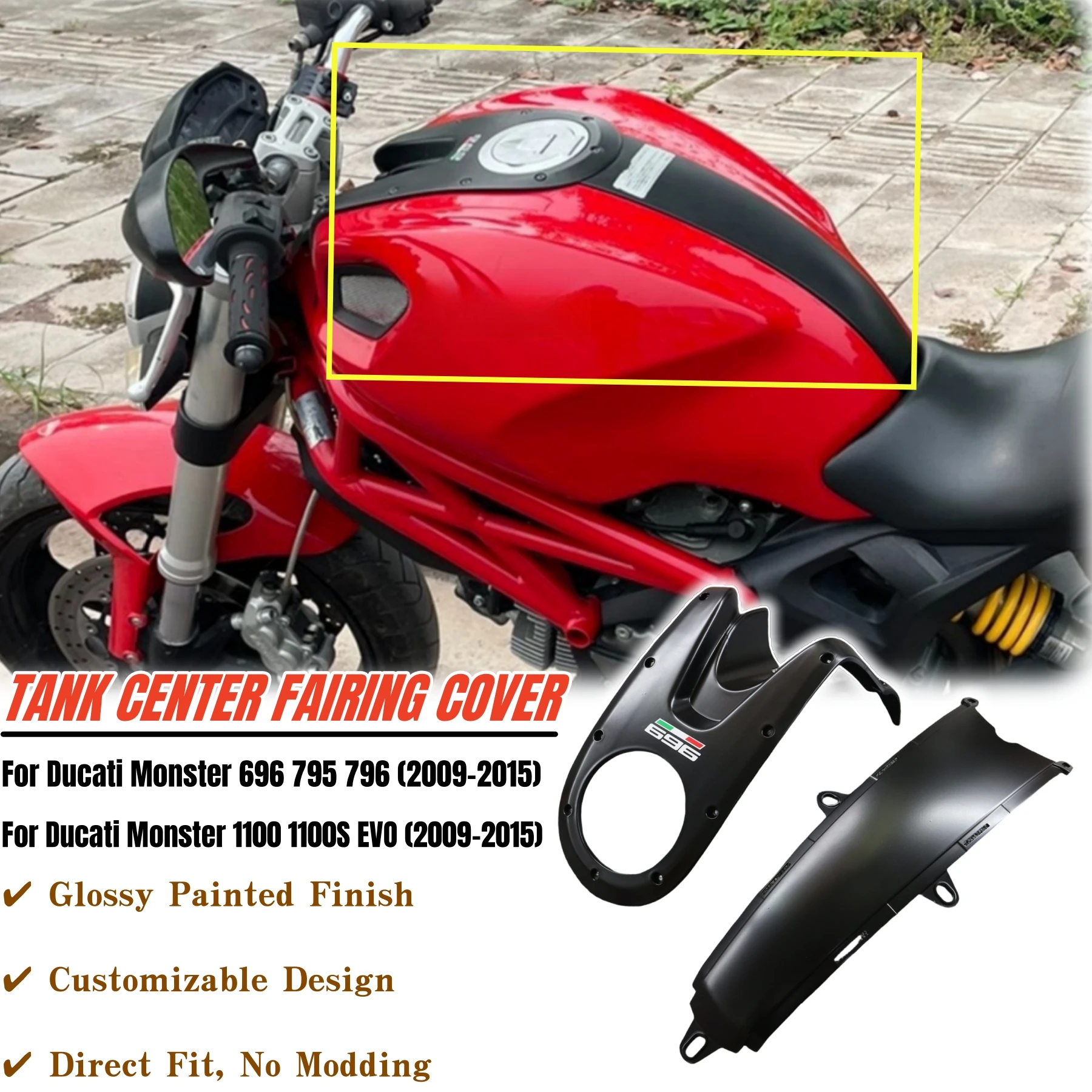 Обтекатель центральной крышки бака мотоцикла для Ducati Monster 696 795 796 1100 EVO 2009 2010 2011 2012 2013-2015, детали обшивки панели кузова Обтекатель центральной крышки бака мотоцикла для Ducati Monster 696 795 796 1100 EVO 2009 2010 2011 2012 2013-2015, детали обшивки панели кузова