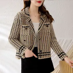2023 Autumn/Winter New Loose Versatile Korean Button Pockets Loose Turn-down Collar Office Lady Leisure Knitted Casual Cardigan