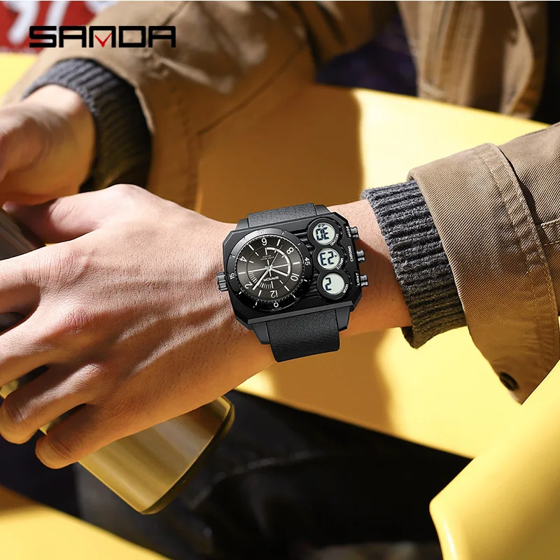 Reloj electrónico SANDA 6237 para hombre, reloj Digital luminoso resistente al agua con pantalla Dual a la moda para hombre, reloj para hombre