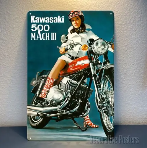 1p,Kawasaki 500 mach 3 Motorcycle Metal Poster - Collectable Sign - Size:20x30cm