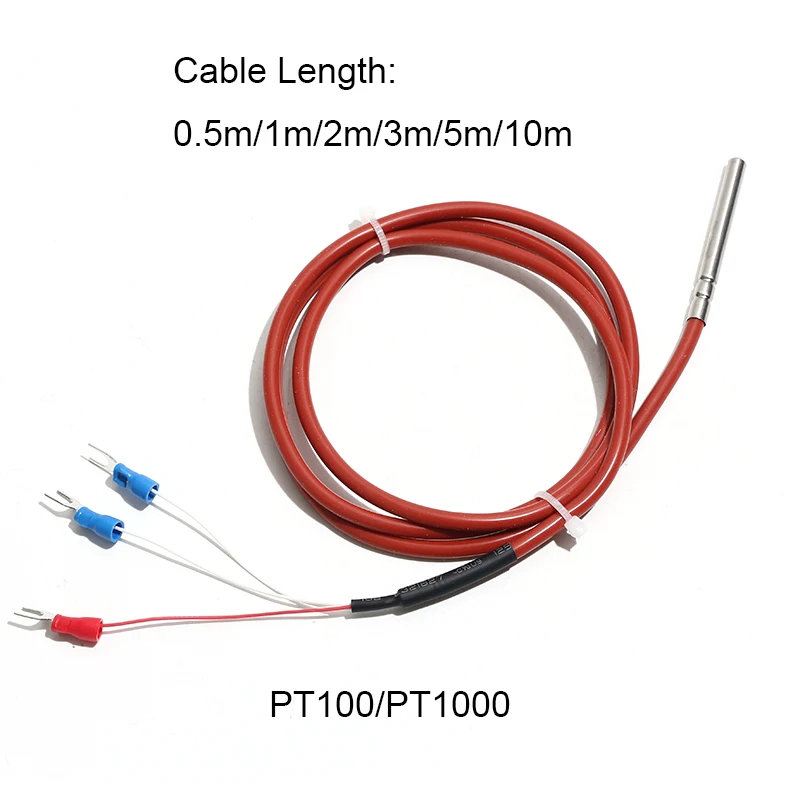 1PC PT1000/PT100 Thermocouple Waterproof Temperature Sensor Tthree Cables Platinum Heat-resistant Silicon Wire Protection Cable