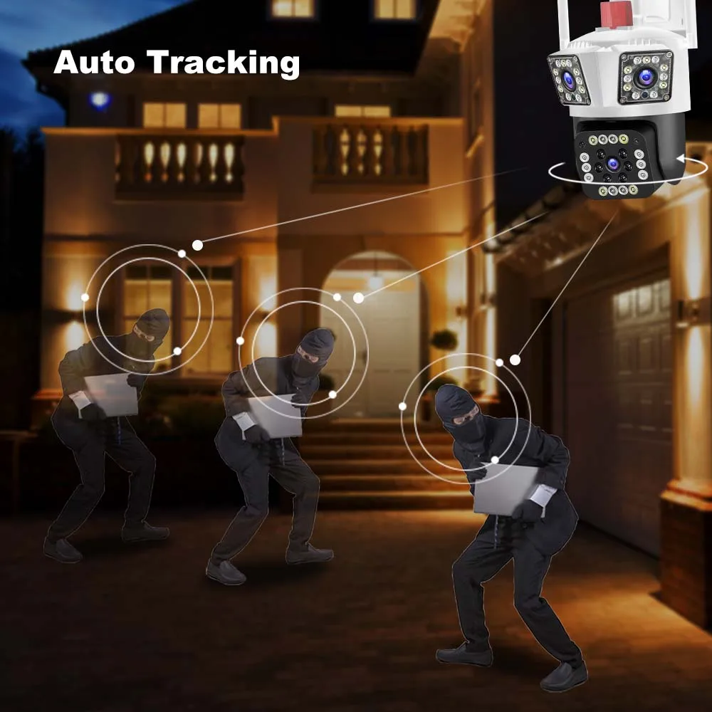 WiFi IP Camera 12MP 6K Three Lens 8X Zoom Surveillance Camera AI Tracking Security Protection Outdoor Security Camera CCTV Cam