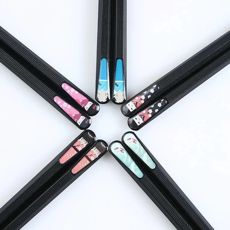 10 Pieces Japanese Nail Chopsticks Bamboo Textured Alloy Chopsticks Creative Household Anti-slip Anti-bacterial Chopsticks Set