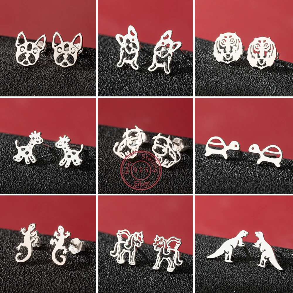 Sterling Silver 925 Earrings For Women 2024 Trending Small Cute Animal Lizard Dog Original Fine And Elegant Silver Earrings