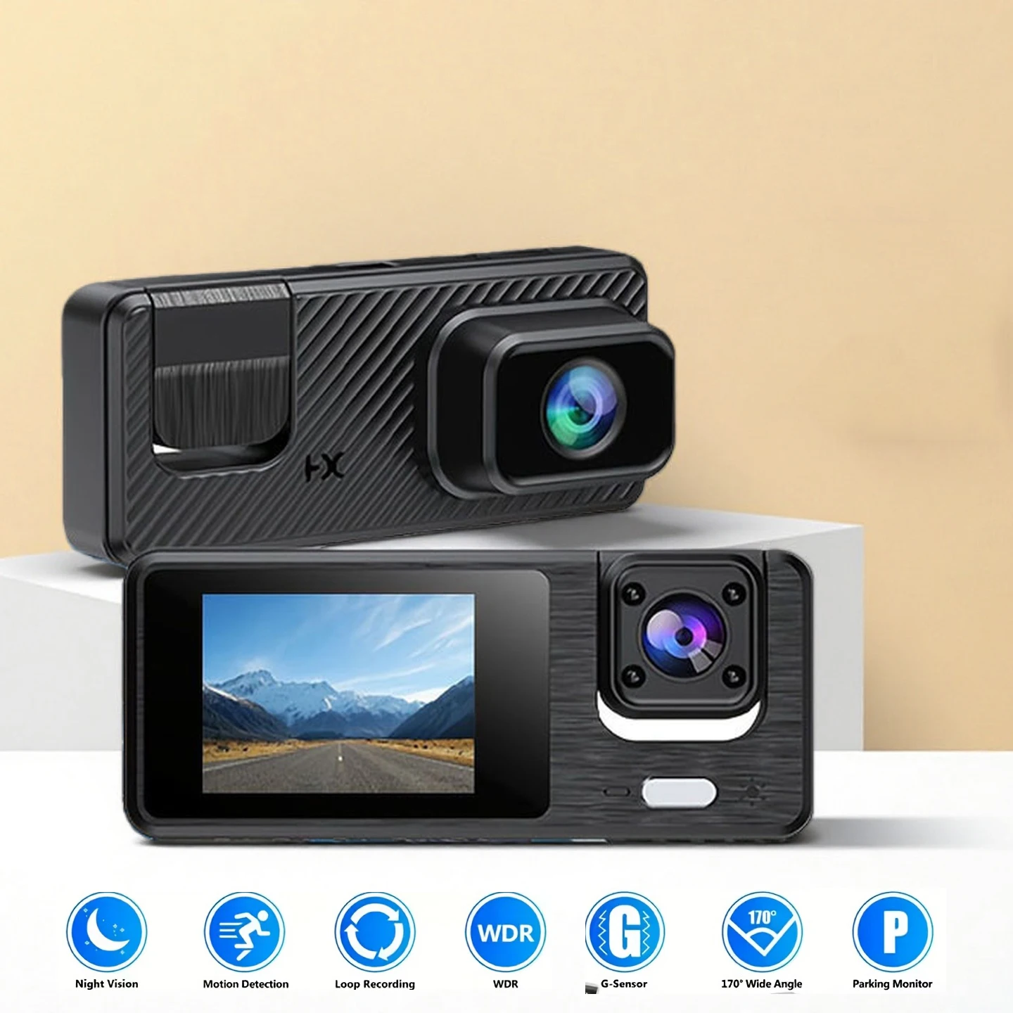 

080P HD Car DVR Video Recorder with 2-inch IPS Screen Night Vision and Intellint Three-way A98 Camera. Supports 32GB memory