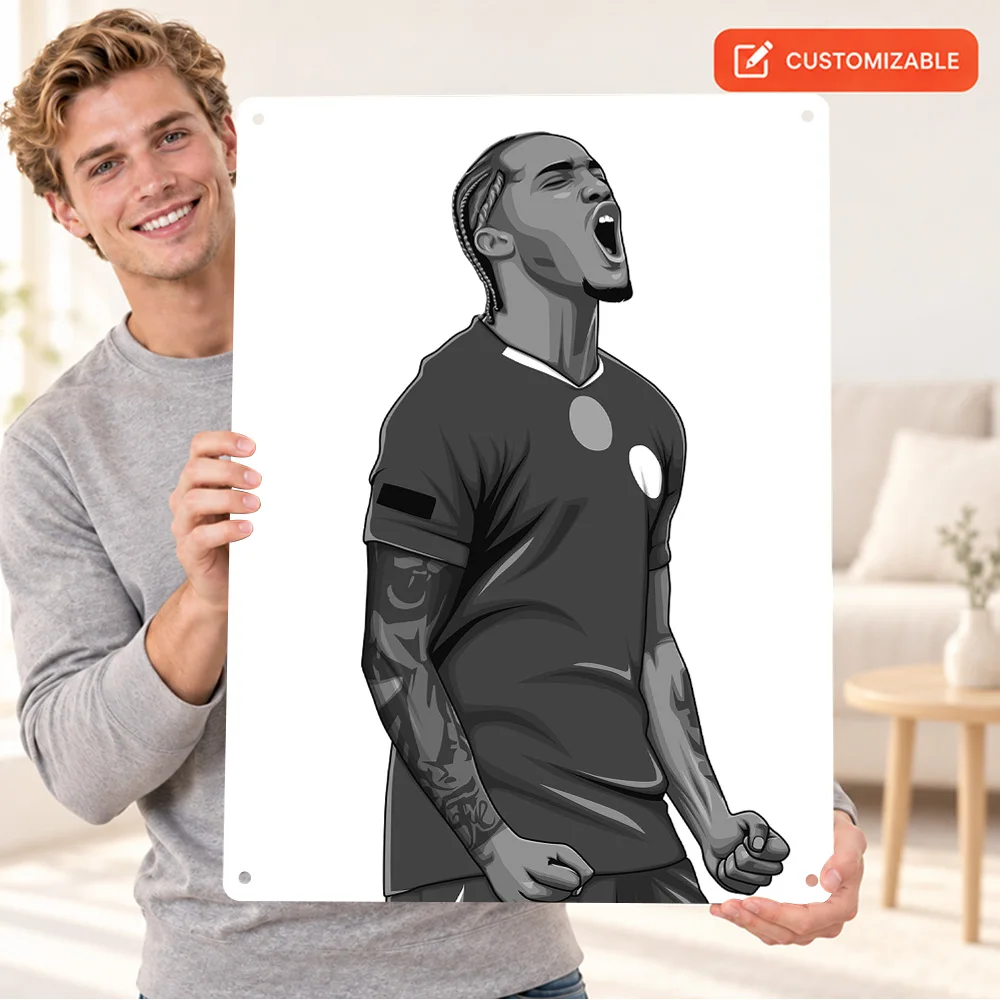 João Pedro Printed Poster Personalized Aluminum Metal Sign Monochrome Vector Illustration Wall Art For Man Cave Soccer Fan Gift