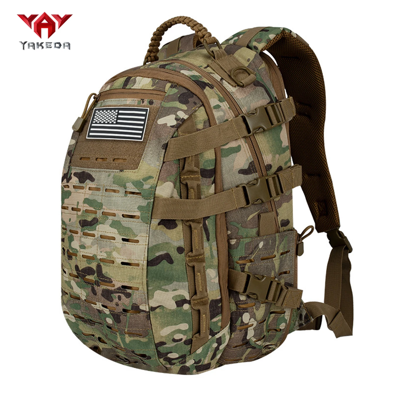 

YAKEDA Camping Mountaineering Backpack MOLLE System Multi Layer Large Capacity Outdoor Hunting Bag, Comes with American Badge